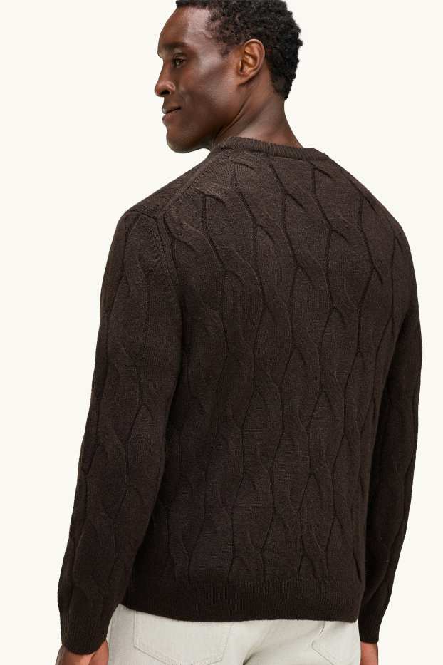 Hommes - Pull - motif tressé - marron foncé
