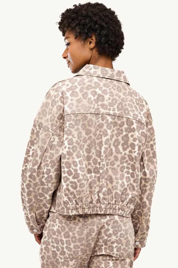 Femmes - Veste en jean - imprimé léopard - beige / marron