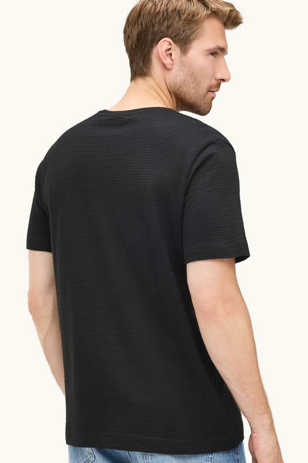 Herren - Strick-T-Shirt - Regular Fit - strukturiert - schwarz
