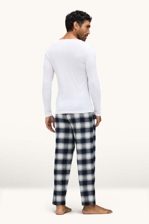 Herren - Flanell-Pyjamahose - kariert - dunkelblau / weiss