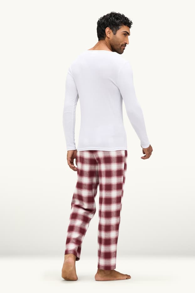 Bărbați - Pantaloni de pijama din flanel - în carouri   - bordo / alb