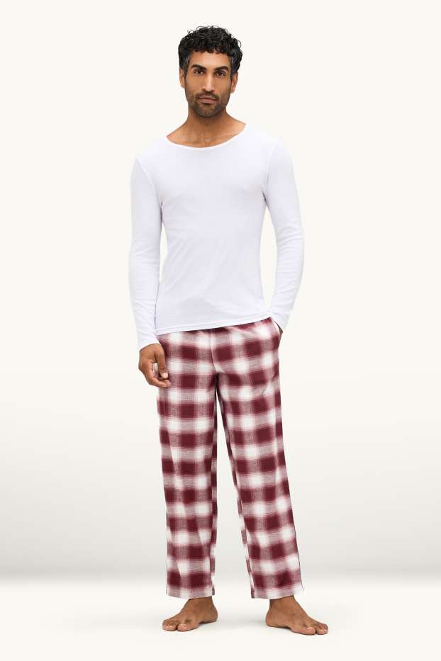 Bărbați - Pantaloni de pijama din flanel - în carouri   - bordo / alb