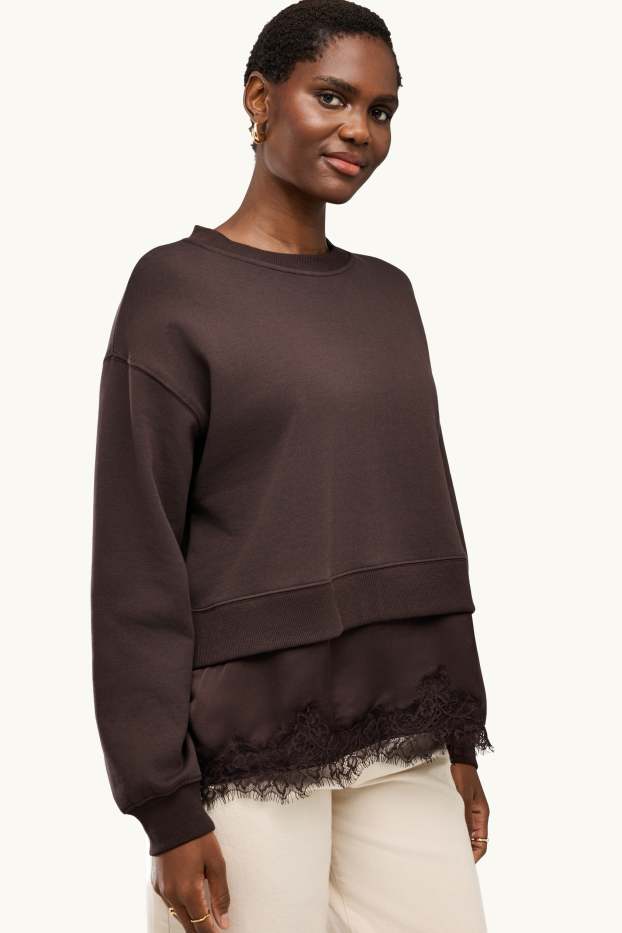 Femmes - Sweat - look 2-en-1 - marron foncé