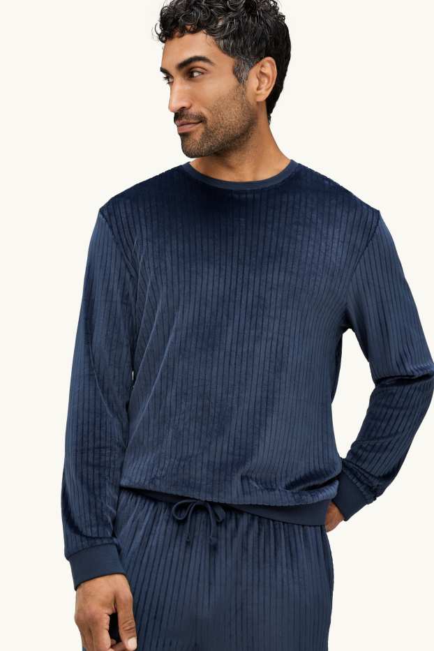 Hommes - Pyjama d’hiver - finition côtelée - bleu foncé