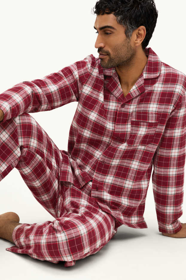 Men - Mini Me - men’s Christmas pyjamas - check - red / white