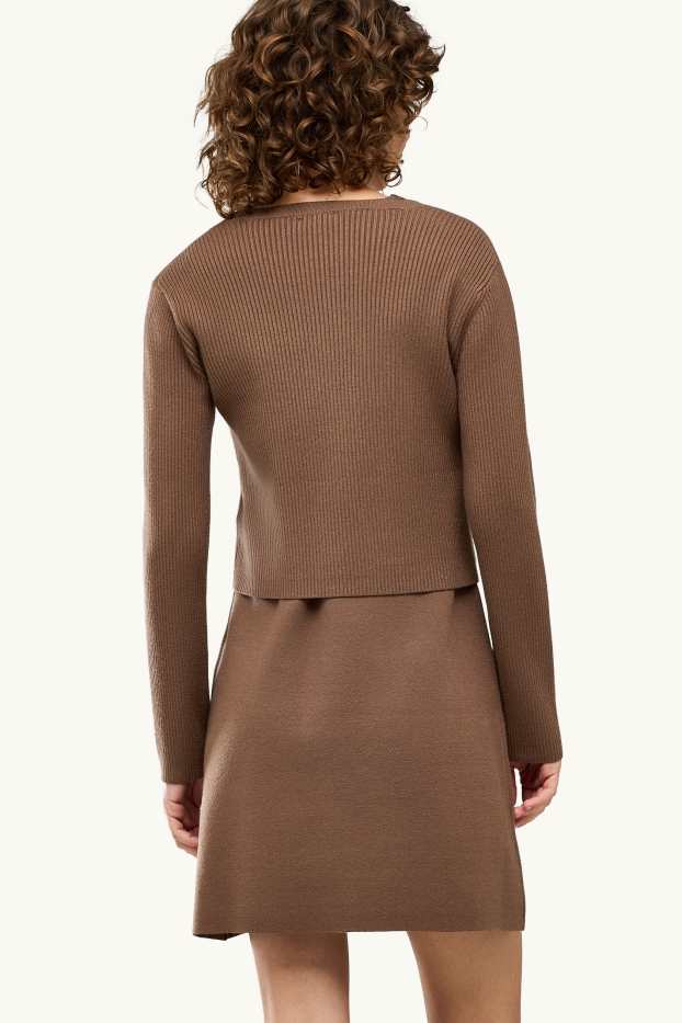 Damen - Fit & Flare Kleid - 2-in1-Look - braun