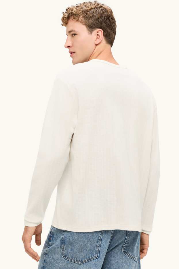 Bărbați - Tricou cu mânecă lungă - relaxed fit - structurat - alb-crem