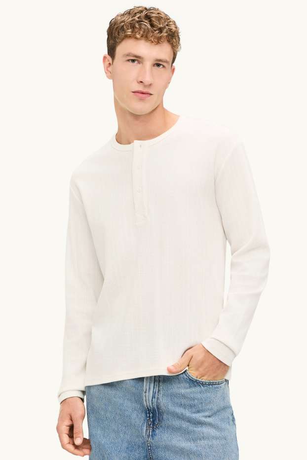 Bărbați - Tricou cu mânecă lungă - relaxed fit - structurat - alb-crem