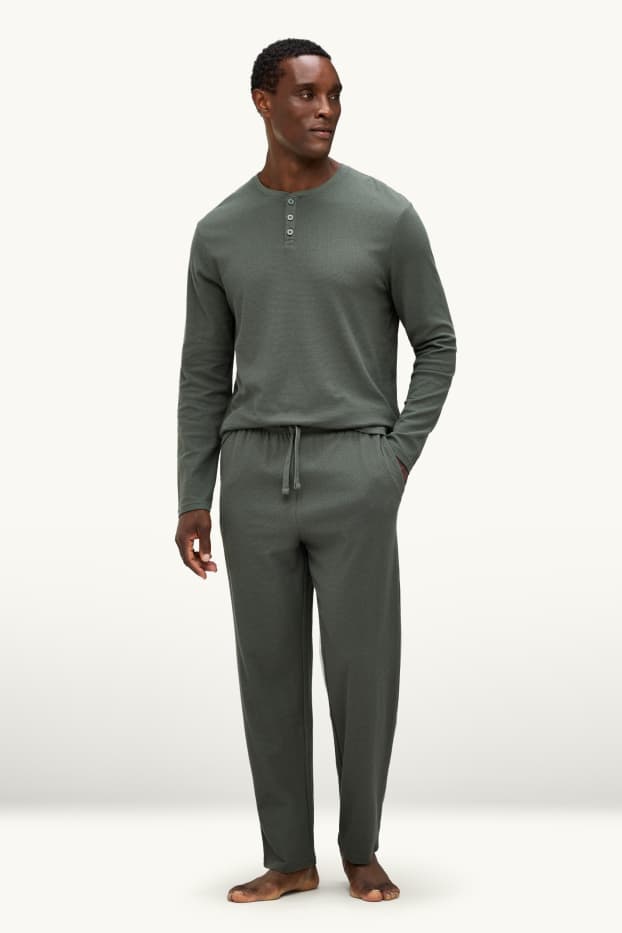 Hommes - Pyjama - texturé - vert foncé