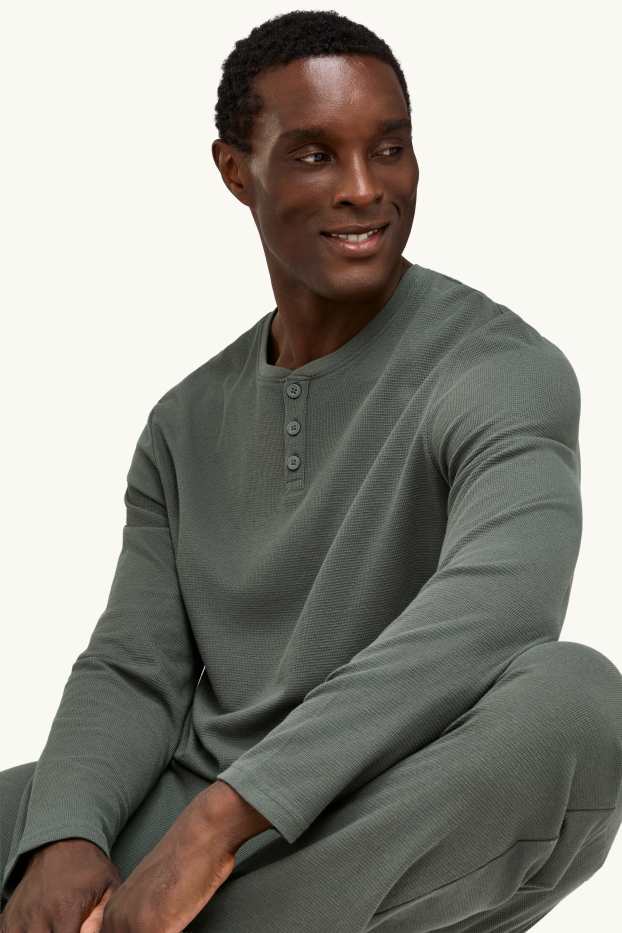 Hommes - Pyjama - texturé - vert foncé