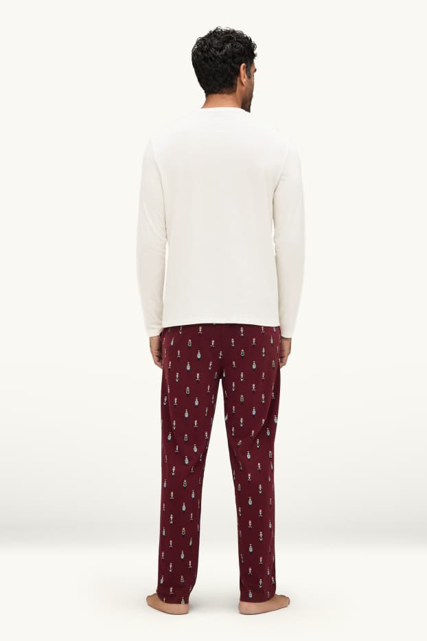 Heren - Mini Me - kerstpyjama voor heren - bordeaux / wit