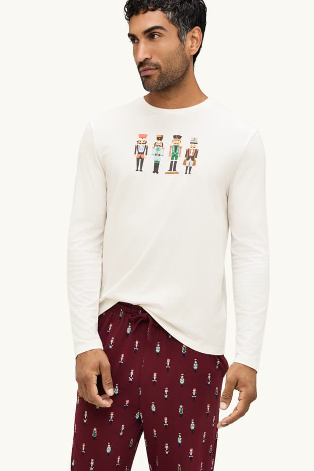Heren - Mini Me - kerstpyjama voor heren - bordeaux / wit