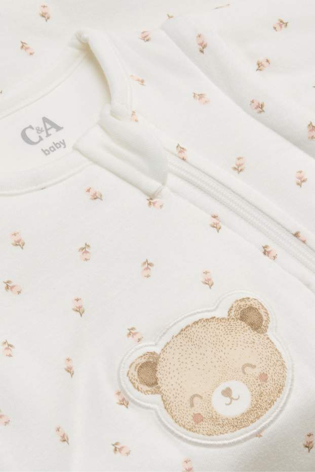 Baby: jongens - Teddybeer en bloemetjes - babyslaapzak - 0 tot 3 maanden - crème wit