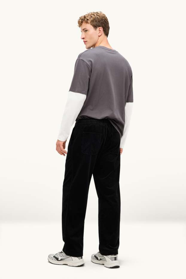 Bărbați - Pantaloni din catifea reiată - relaxed fit - negru