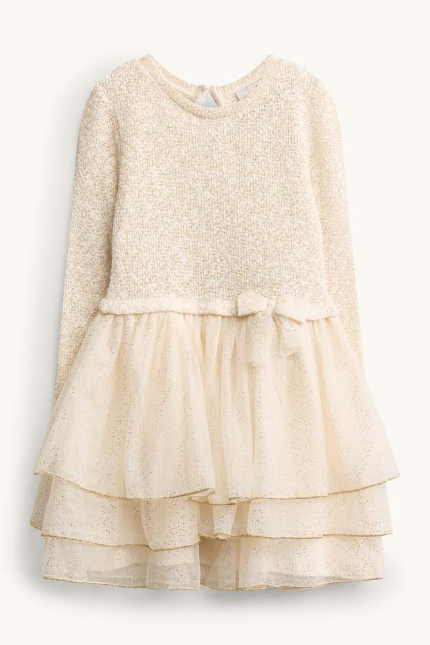 Kinder Mädchen - Kleid - Glanz-Effekt - beige / gold
