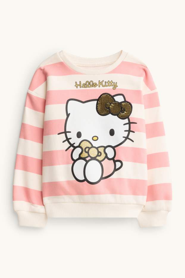 Děti - dívky - Hello Kitty - mikina - pruhovaná - s třpytivými efekty - růžová/zlatá