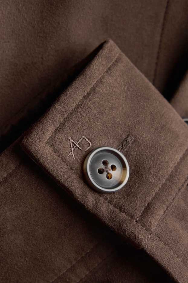 Uomo - Giacca camicia - relaxed fit - colletto all'italiana - similpelle scamosciata - marrone