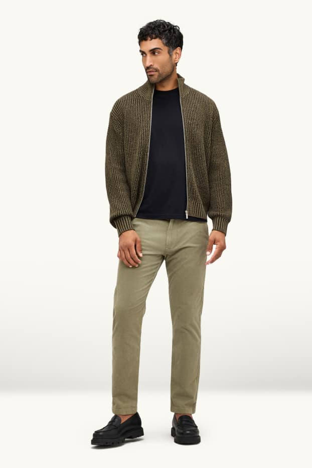 Bărbați - Chino din catifea reiată - slim fit - structurați - kaki