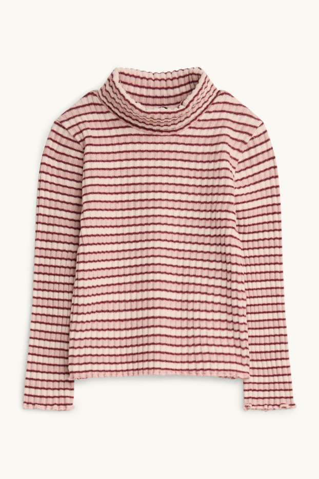 Enfants filles - Haut à col roulé - à rayures - finition texturée - beige / bordeaux