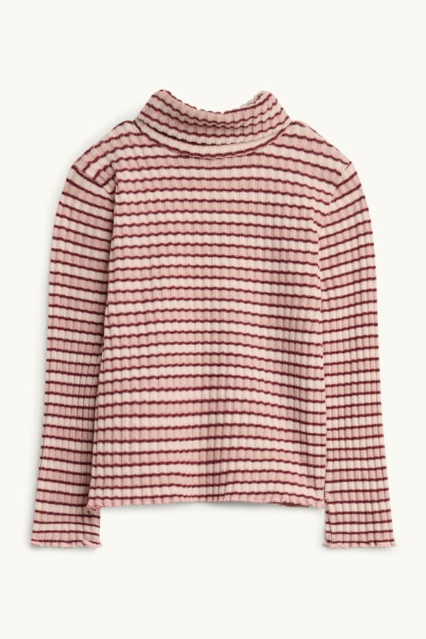 Enfants filles - Haut à col roulé - à rayures - finition texturée - beige / bordeaux