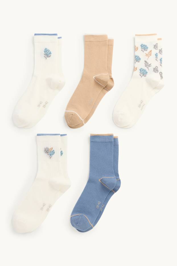 Women - Multipack of 5 - socks - blue / beige
