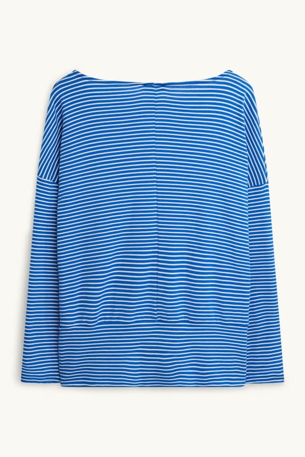 Dámské - Tričko s dlouhým rukávem - slim fit - pruhované - modrá/bílá