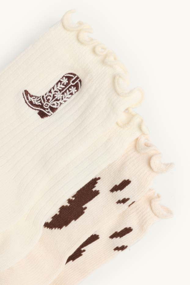 Femmes - Lot de 2 - chaussettes - marron / blanc crème