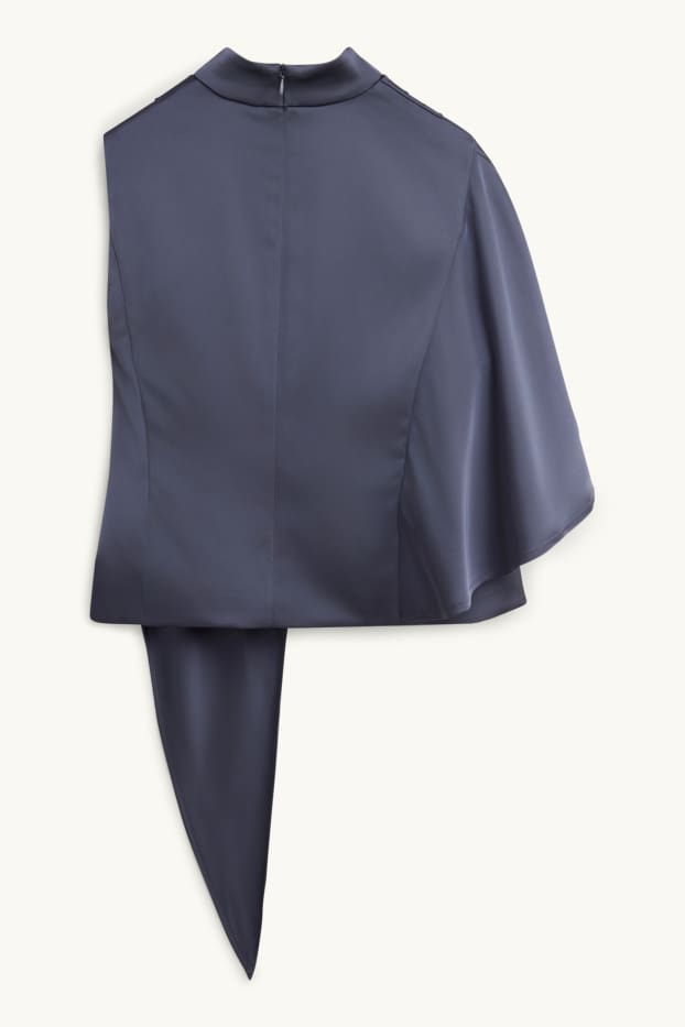 Dames - Satijnen blouse - donkerblauw