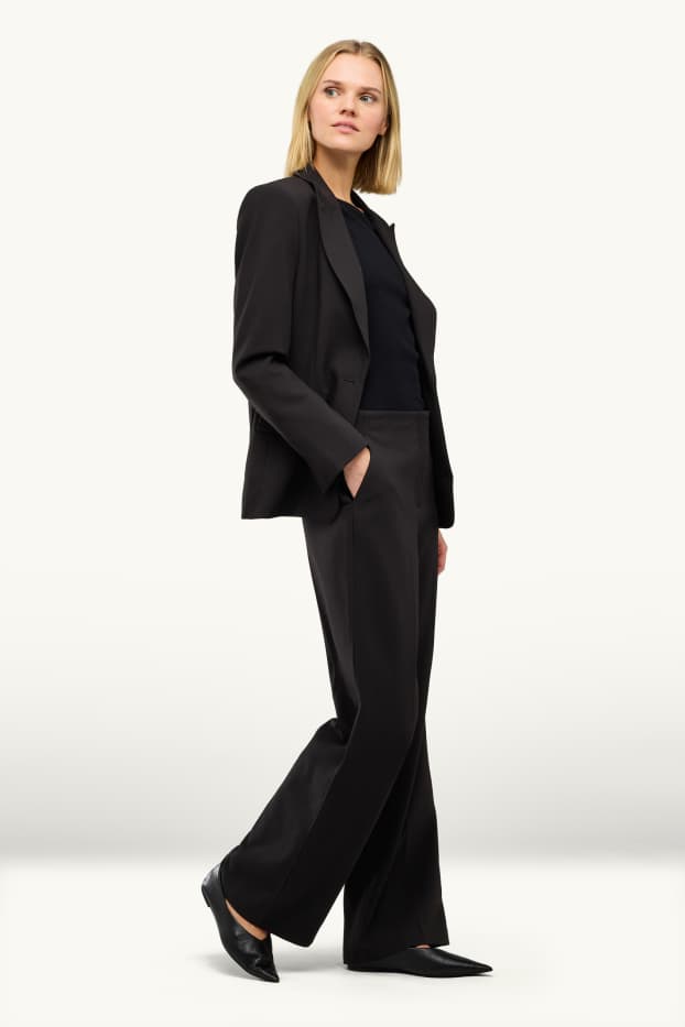 Damen - Business-Hose - High Waist - Wide Leg - schwarz