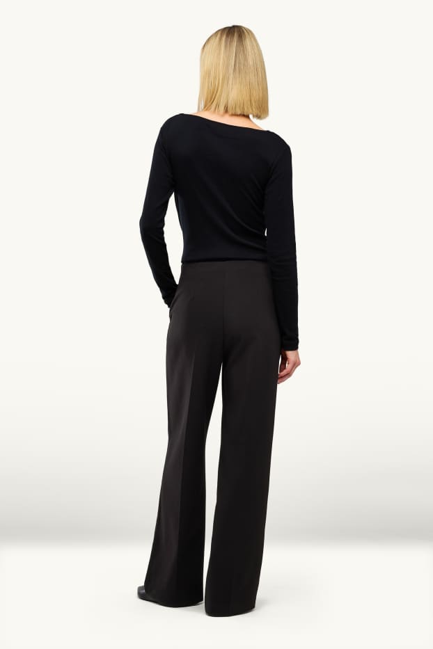 Damen - Business-Hose - High Waist - Wide Leg - schwarz