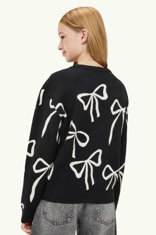 Kinder Mädchen - Schleife - Pullover - schwarz / weiß