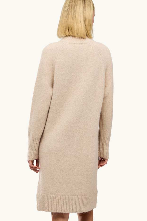 Women - Knitted dress - straight fit - light beige