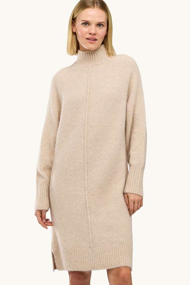 Women - Knitted dress - straight fit - light beige