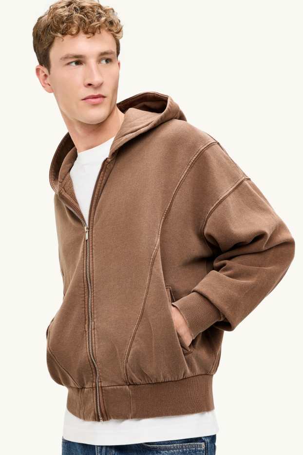 Heren - Sweatvest met capuchon - bruin