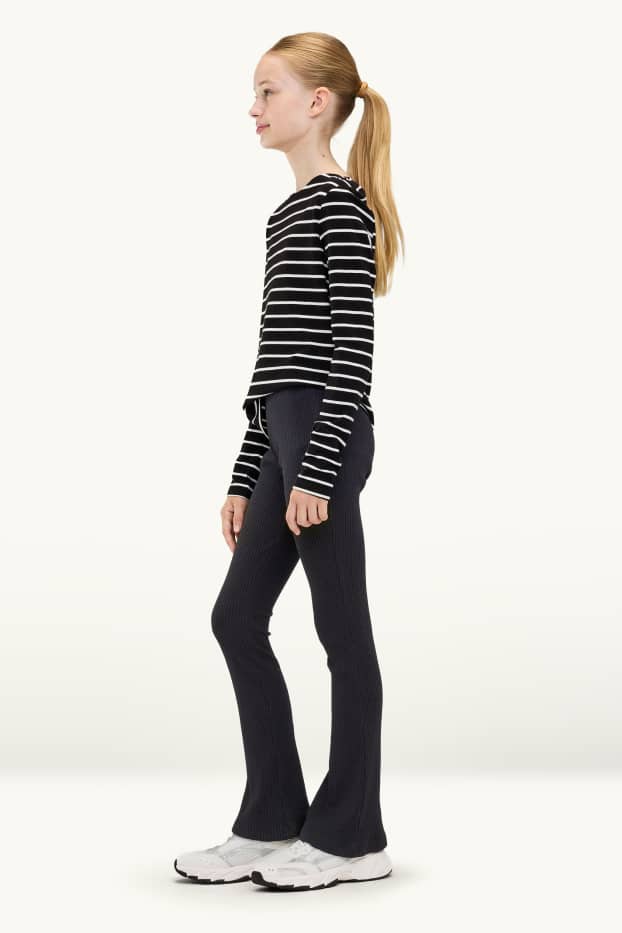 Kinder Mädchen - Multipack 2er - Flared Leggings - gerippt - schwarz / grau