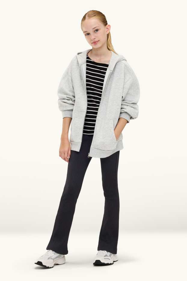 Kinder Mädchen - Multipack 2er - Flared Leggings - gerippt - schwarz / grau