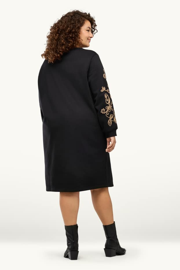 Femmes - Robe en molleton - straight fit - brodé - noir