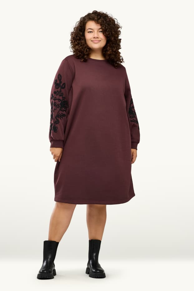 Dona - Vestit de dessuadora - straight fit - brodat - marró