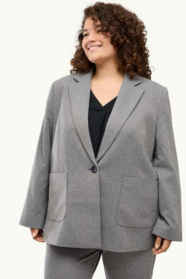 Femmes - Blazer long - regular fit - finition texturée - gris chiné