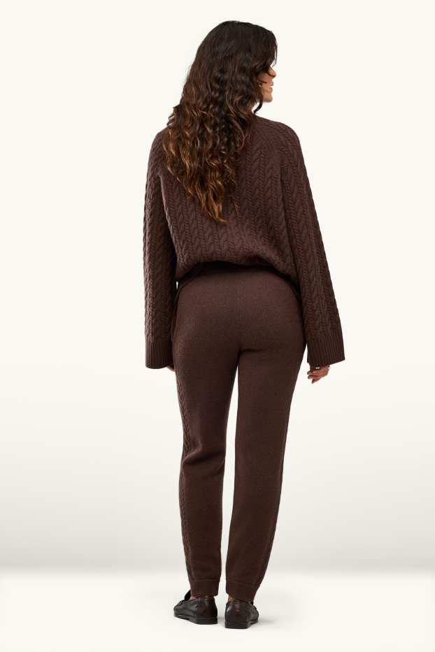Donna - Pantaloni sportivi in maglia con cashmere - misto lana - marrone scuro