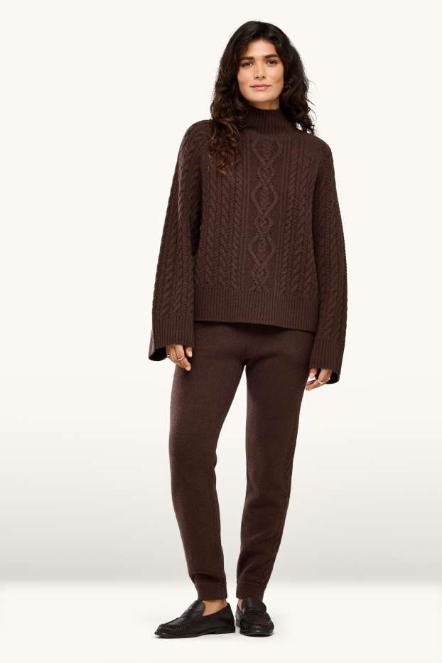 Donna - Pantaloni sportivi in maglia con cashmere - misto lana - marrone scuro