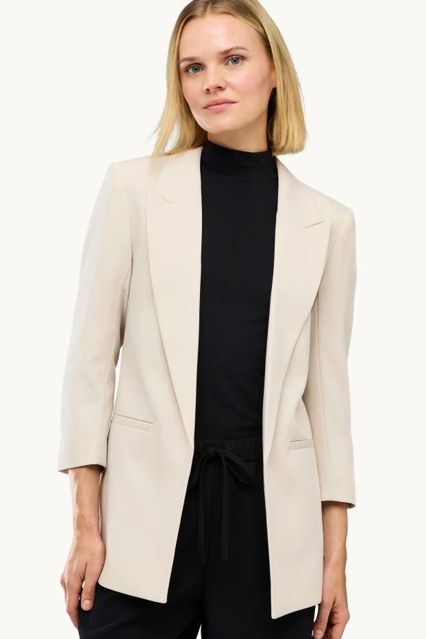 Dames - Lange blazer - regular fit - crèmekleurig