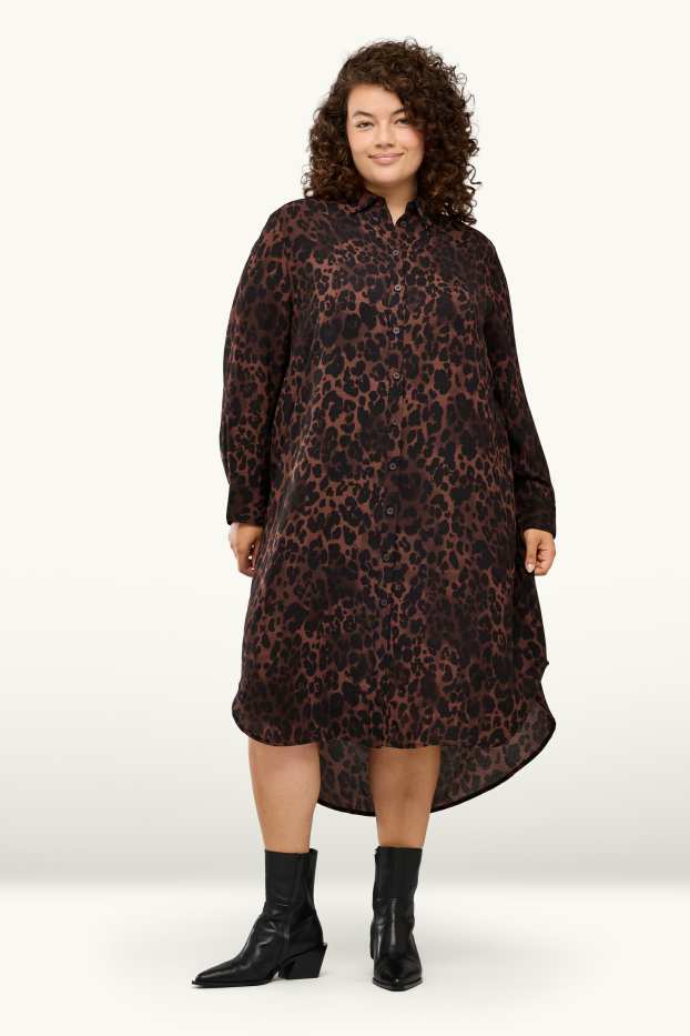 Femmes - Robe-chemisier - imprimé léopard - marron