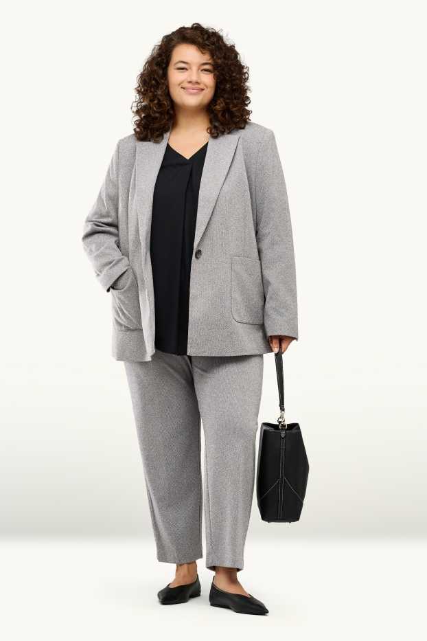 Femei - Pantaloni de stofă - talie înaltă - tapered fit - structurați - gri melanj