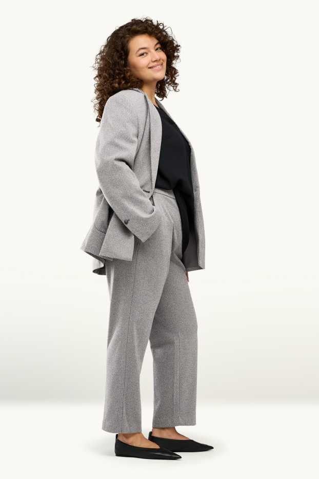 Femei - Pantaloni de stofă - talie înaltă - tapered fit - structurați - gri melanj