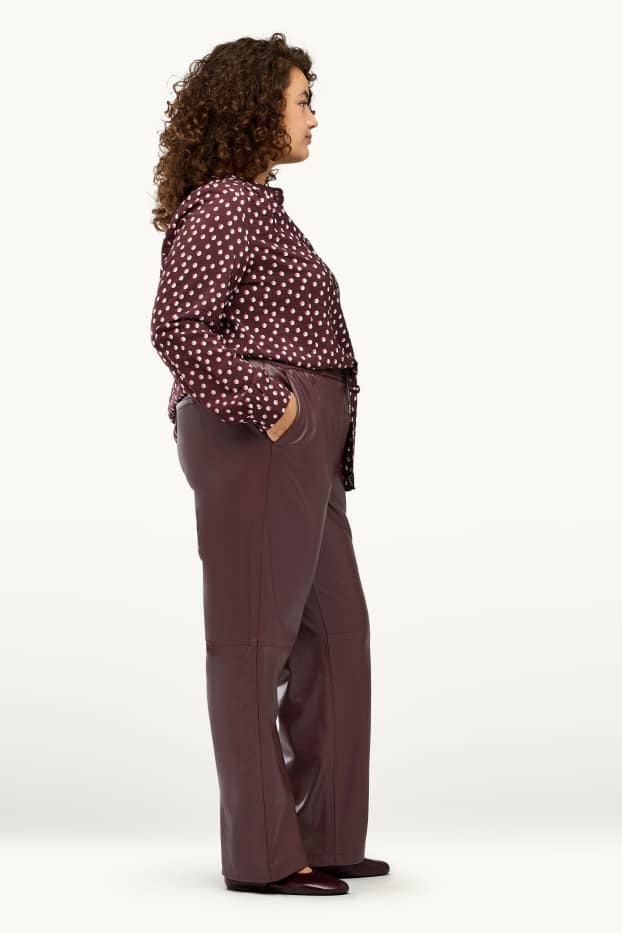 Femmes - Pantalon en toile - mid waist - straight leg - matière synthétique - bordeaux