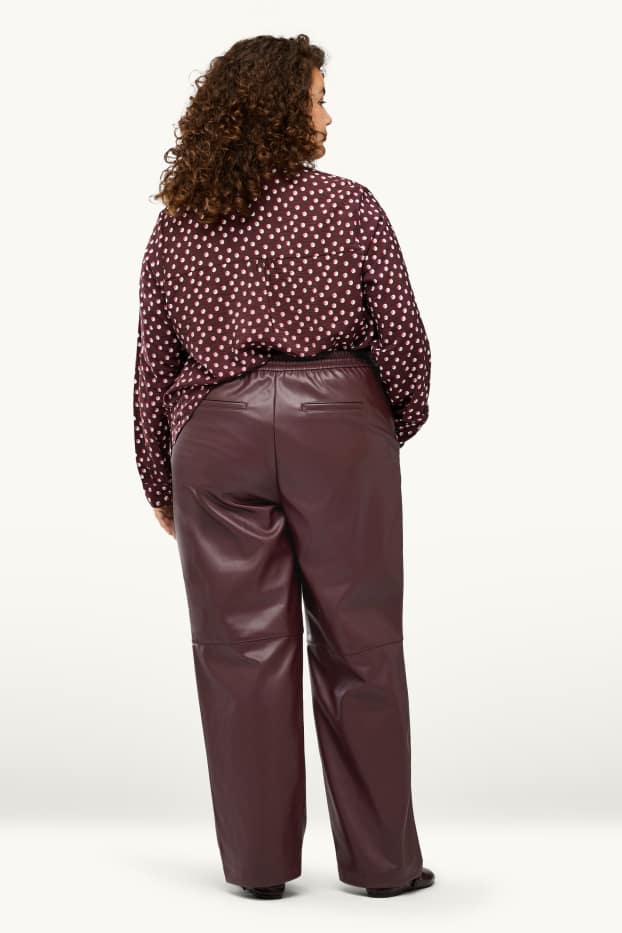 Femmes - Pantalon en toile - mid waist - straight leg - matière synthétique - bordeaux