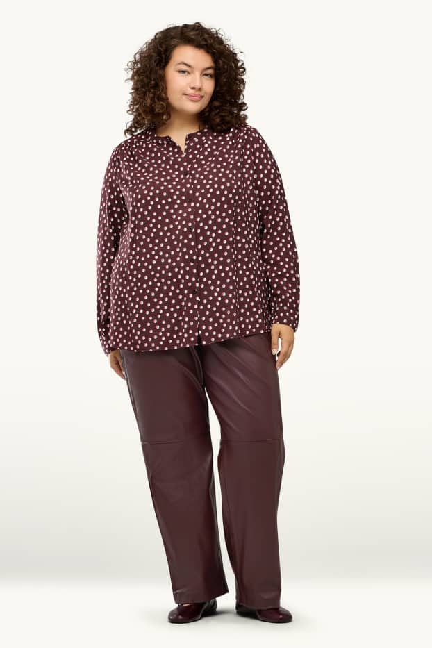 Femmes - Pantalon en toile - mid waist - straight leg - matière synthétique - bordeaux