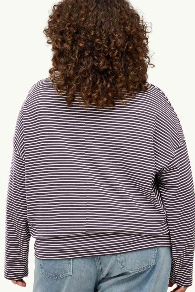 Dámské - Tričko s dlouhým rukávem - slim fit - pruhované - bílá/černá
