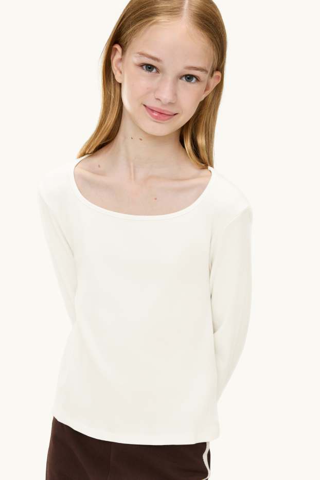 Enfants filles - Lot de 2 - hauts à manches longues - blanc crème